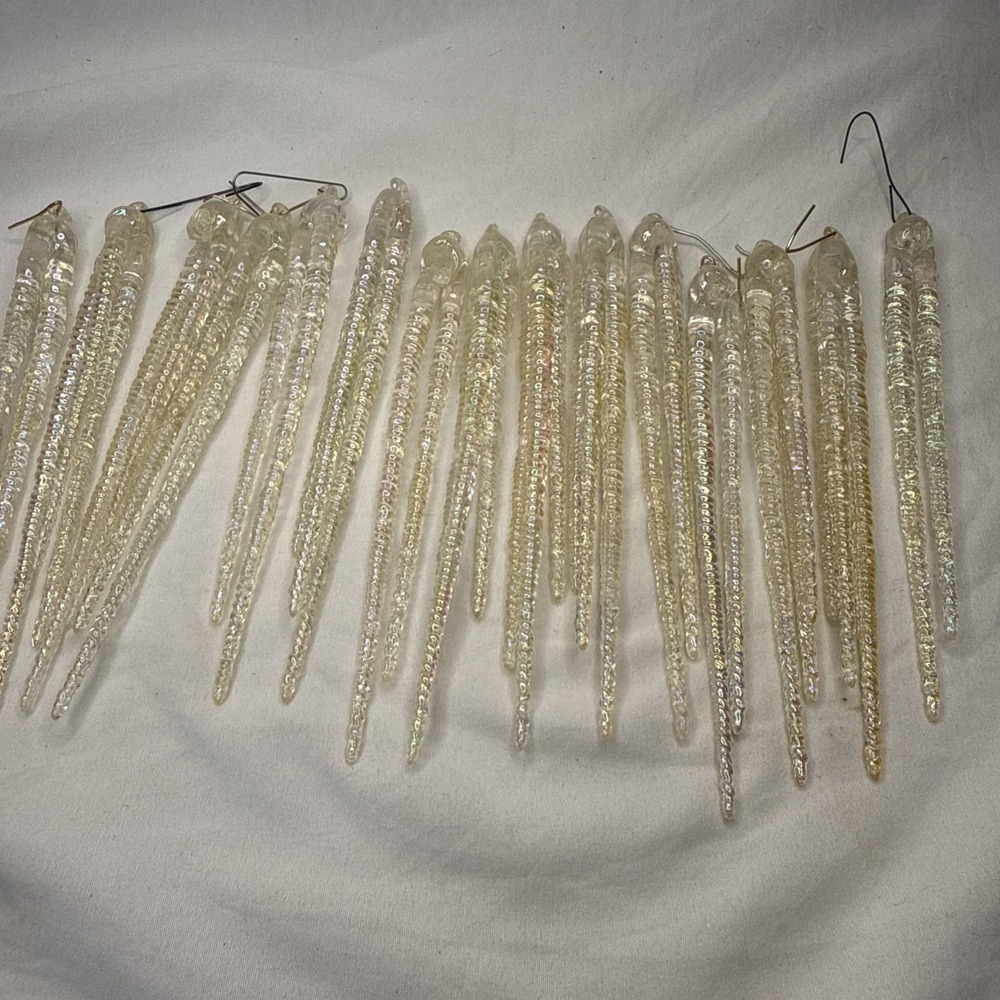 Vintage 15 Icicles Ornaments Crystal Clear Holiday Decor Christmas Sparkle 6"